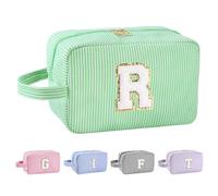 Huifen Bolsa de maquillaje personalizada con inicial A-Z, bolsa de aseo de viaje, bolsa de maquillaje preparada, bonita bolsa de cosméticos para niñas, organizador de maquillaje, boda, cumpleaños, día