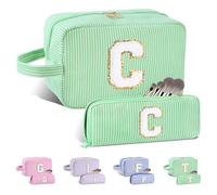Huifen Bolsa de maquillaje personalizada con inicial A-Z, bolsa de aseo de viaje, bolsa de maquillaje preparada, bonita bolsa de cosméticos para niñas, organizador de maquillaje, boda, cumpleaños, día