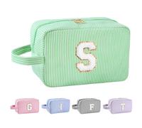 Huifen Bolsa de maquillaje personalizada con inicial A-Z, bolsa de aseo de viaje, bolsa de maquillaje preparada, bonita bolsa de cosméticos para niñas, organizador de maquillaje, boda, cumpleaños, día