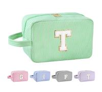 Huifen Bolsa de maquillaje personalizada con inicial A-Z, bolsa de aseo de viaje, bolsa de maquillaje preparada, bonita bolsa de cosméticos para niñas, organizador de maquillaje, boda, cumpleaños, día