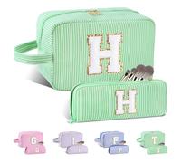 Huifen Bolsa de maquillaje personalizada con inicial A-Z, bolsa de aseo de viaje, bonita bolsa de maquillaje, bolsa de maquillaje, bolsa de maquillaje preparada, bolsa organizadora de maquillaje,