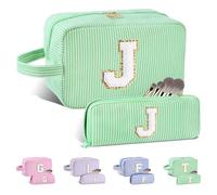 Huifen Bolsa de maquillaje personalizada con inicial A-Z, bolsa de aseo de viaje, bonita bolsa de maquillaje, bolsa de maquillaje, bolsa de maquillaje preparada, bolsa organizadora de maquillaje,