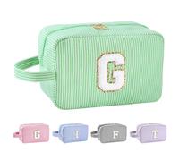 Huifen Bolsa de maquillaje personalizada con inicial A-Z, bolsa de aseo de viaje, bonita bolsa de maquillaje, bolsa de maquillaje, bolsa de maquillaje preparada, bolsa organizadora de maquillaje,