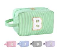 Huifen Bolsa de maquillaje personalizada con inicial A-Z, bolsa de maquillaje preparada, bolsa de cosméticos para mujeres, cesta de Pascua, regalos de cumpleaños para niños, adolescentes y niñas