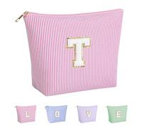 Huifen Bolsa de maquillaje personalizada con inicial, bolsas de cosméticos para mujeres, bolsa de aseo de viaje, adolescentes, niñas, bonita bolsa de maquillaje, cumpleaños, boda, Navidad, regalo para