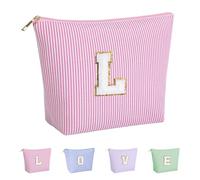 Huifen Bolsa de maquillaje personalizada con inicial, bolsas de cosméticos para mujeres, bolsa de aseo de viaje, adolescentes, niñas, bonita bolsa de maquillaje, cumpleaños, boda, Navidad, regalo para