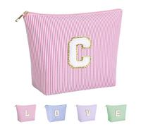 Huifen Bolsa de maquillaje personalizada con inicial, bolsas de cosméticos para mujeres, bolsa de aseo de viaje, adolescentes, niñas, bonita bolsa de maquillaje, cumpleaños, boda, Navidad, regalo para