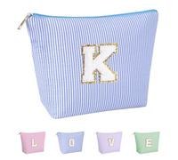 Huifen Bolsa de maquillaje personalizada con inicial, bolsas de cosméticos para mujeres, bolsa de aseo de viaje, adolescentes, niñas, bonita bolsa de maquillaje, cumpleaños, boda, Navidad, regalo para