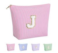 Huifen Bolsa de maquillaje personalizada con inicial, bolsas de cosméticos para mujeres, bolsa de aseo de viaje, adolescentes, niñas, bonita bolsa de maquillaje, cumpleaños, boda, Navidad, regalo para