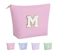 Huifen Bolsa de maquillaje personalizada con inicial, bolsas de cosméticos para mujeres, bolsa de aseo de viaje, adolescentes, niñas, bonita bolsa de maquillaje, cumpleaños, boda, Navidad, regalo para