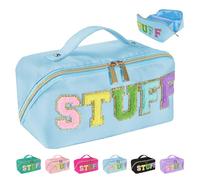 Huifen Stoney Clover Dupes Preppy Makeup Bag, Travel Cosmetic Bag Preppy Stuff Toiletry Bag Cute Makeup Pouch Stoney Clover Make Up Bags Easter Birthday Gifts Bags for Women Girls Mom (Blue)