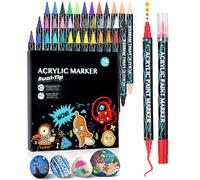 Huifoo Rotuladores Acrilicos,36 Colores Rotuladores de Pintura Acrílica Doble Punta,Rotuladores Acrilicos Permanentes para Pintar Piedras Tela Vidrio Guijarros Metal Cerámica
