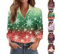 HUIFUAO - Camisetas de Navidad para mujer, diseño divertido de árbol de Navidad, muñeco de nieve, tallas grandes, trajes de Navidad, elegante, cuello en V, botones, manga larga, para festivales, Z06