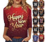 HUIFUAO - Camisetas divertidas de Año Nuevo 2026 para mujer, camisetas divertidas de Año Nuevo, camiseta novedosa para festivales, fiestas, celebraciones, blusa de manga 3/4, túnica de disfraces de