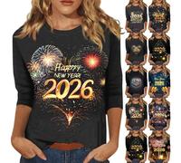 HUIFUAO - Camisetas divertidas de Año Nuevo 2026 para mujer, camisetas divertidas de Año Nuevo, camisetas novedosas para festivales, fiestas, celebraciones, camisetas de manga 3/4, túnica de disfraces