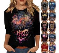 HUIFUAO - Camisetas divertidas de Año Nuevo 2026 para mujer, camisetas divertidas de Año Nuevo, camisetas novedosas para festivales, fiestas, celebraciones, camisetas de manga 3/4, túnica de disfraces