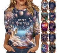 HUIFUAO - Camisetas divertidas de Año Nuevo 2026 para mujer, camisetas divertidas de Nochevieja, camiseta novedosa para festivales, fiestas, celebraciones, blusa de manga 3/4, túnica de disfraces de