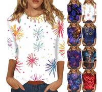 HUIFUAO - Camisetas divertidas de Año Nuevo 2026 para mujer, camisetas divertidas de Nochevieja, camiseta novedosa para festivales, fiestas, celebraciones, blusa de manga 3/4, túnica de disfraces de