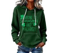 HUIFUAO Everybody In The Pub Getting Tipsy St Patricks Day Sudaderas con capucha para mujer, divertida sudadera de trébol de gofre, disfraz irlandés del día de San Patricio, camisetas de trébol verde