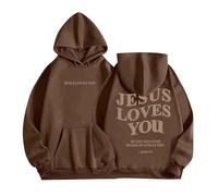 HUIFUAO Jesus Loves You - Sudadera de manga larga con capucha para mujer, con estampado de letras y cordón, sudadera de gran tamaño para mujer, marrón, S