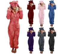 HUIFUAO - Mameluco de sherpa para mujer con máscara de ojos con cremallera completa, pijama de forro polar mullido con capucha, overol de franela esponjosa con capucha, ropa de dormir cálida y cómoda