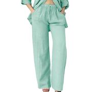 HUIFUAO - Pantalones de lino para mujer, cintura alta, pantalones de verano con cintura elástica, pantalones de pierna recta con bolsillo, parte inferior negra con cordón, A02 Verde menta, 3XL
