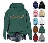 HUIFUAO - Sudadera con capucha de Navidad para mujer, diseño divertido de perro salchicha con estampado de árbol de Navidad, tallas grandes, disfraz de Navidad, camisetas de manga larga, ropa de