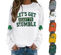 HUIFUAO - Sudadera con texto en inglés "Let's Get Ready To Stumble St Patrick" para mujer, divertida camiseta de trébol irlandés, disfraz de trébol verde, camisetas de manga larga, ropa novedosa para