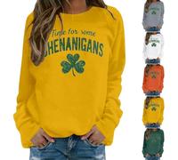 HUIFUAO - Sudadera para el Día de San Patricio con texto en inglés "Time For Some Shenanigan" para mujer, divertida camiseta de trébol irlandés, disfraz de trébol verde, camisetas de manga larga, ropa