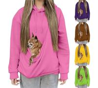 HUIFUAO - Sudaderas con Capucha de Sherpa con Bolsa de Canguro, Divertidas Sudaderas con Bolsillo para Gato, transportador de Perro, Cachorro, Forro Polar cálido y Mullido, Lindo, Z31 Hot Pink, M