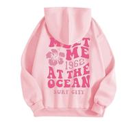 HUIFUAO Sudaderas con capucha para mujer, sudadera de gran tamaño para mujer Meet Me 1962 At The Ocean Surf City, sudaderas con capucha para mujer, rosa, S