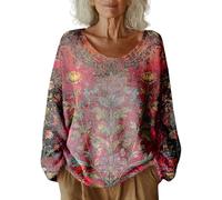 HUIFUAO - Suéteres para mujer, talla grande, vintage, con estampado floral, cuello en V, manga larga, prendas de punto, para otoño, ligeros, cómodos, a la moda, sudaderas para salir, Z03 Rosa intenso