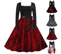 HUIFUAO - Vestido de Halloween para mujer, divertido disfraz sangriento de talla grande, disfraz de Halloween, manga larga, fiesta, noche, festival de terror, cosplay, ropa, gris, XX-Large