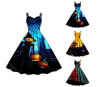 HUIFUAO - Vestidos de Halloween para mujer, disfraz de calabaza aterradora, talla grande, sin mangas, tirantes delgados, fiesta de noche, festival de terror, cosplay, ropa, azul, XX-Large