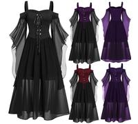 HUIFUAO - Vestidos de Halloween para mujer, talla grande, manga mariposa, hombros descubiertos, vestido gótico, vintage, medieval, victoriano, renacentista, fiesta, noche, cóctel, disfraces, rosso, M