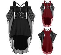 HUIFUAO - Vestidos góticos para mujer, talla grande, hombros descubiertos, manga mariposa, vestido largo, vintage, disfraces de Halloween, medieval, renacentista, victoriano, cóctel, noche, festival