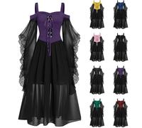 HUIFUAO - Vestidos góticos para mujer, talla grande, manga mariposa, hombros descubiertos, vestido largo, vintage, disfraces de Halloween, medieval, renacentista, victoriano, cóctel, noche, festival