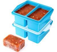 Huiguli 2 Pack Bandejas de Silicona para Congelar con Tapa, Moldes de Silicona para Congelador, Bandeja Cubiteras para Hielo, Recipientes para Congelar Sopas, Salsas y Preparar Comidas,250/500ml, Azul