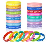 Huiguli 24 Piezas Pulsera Motivacional de Silicona, 18 cm Pulseras de Silicona Coloridas con Mensajes Positivos, Pulseras Inspiradoras Elásticas Regalos para Adolescentes, Estudiantes, Colegas