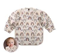 Huiguli Baberos Bebe Impermeables con Mangas, Babero Complementario Bebe, Babero de Destete de Manga Suave y Cómodo con Grandes Bolsillos(A)