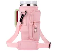 Huiguli Bolsa de Botella de Agua para Stanley Cup 40 oz, Accesorios Stanley Cup con Correa Ajustable y Teléfono Bolsillo, Soporte para Botella de Agua para Senderismo Viajes Camping (Rosa)