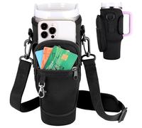 Huiguli Bolsa de Botella de Agua para Stanley Cup 40 oz, Accesorios Stanley Cup con Correa Ajustable y Teléfono Bolsillo, Soporte para Botella de Agua para Senderismo Viajes Camping (Negro)