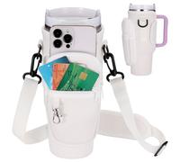 Huiguli Bolsa de Botella de Agua para Stanley Cup 40 oz, Accesorios Stanley Cup con Correa Ajustable y Teléfono Bolsillo, Soporte para Botella de Agua para Senderismo Viajes Camping (Beige)