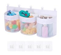 Huiguli Bolsa Juguetes Bañera, ExtraGrande Organizadores de Juguetes Baño con 5 Ganchos Autoadhesivos, Red de Almacenamiento Bañera para Niños Bebés, Secado Rápido (Blanco)