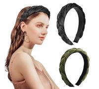 Huiguli Diadema de Terciopelo Trenzado, 2 Piezas Terciopelo Nudo Turbantes para Mujer, Vintage Bandas Antideslizante para Niñas, Mujeres, Moda Negro+Verde