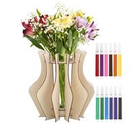 Huiguli Jarrón de Madera para Flores Lego, Jarrón de Puzle 3D con 12 Lápices Acuarelables, Juego de Construcción de Florero para Salón Cafetería Girasol Tulipán Orquídea Decoración