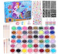 Huiguli Kit de Tatuajes Purpurina Temporales, 48 Colores Tatuajes Temporales con 267 Plantillas, 235 Gemas, 8 Pinceles para Niños Niña Adulto, Cara y Cuerpo para Fiestas Cumpleaños Carnaval Pascua