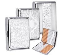 Huiguli Pitilleras para Cigarrillos, 3Pcs Pitillera Tabaco para 20 Cigarrillos, Pitillera de Metal Vintage Portátil para Hombre y Mujer, Adecuada para Pantalones, Camisa, Bolso, Plata (C)