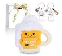 Huiguli Regalo Cerveza Positiva Divertida, Muñecos de Ganchillo Jarra Cerveza con Tarjeta Positiva y 2 Llaveros Abrebotellas, Regalo Creativo Ganchillo para Amantes Cerveza, Familia, Amigos
