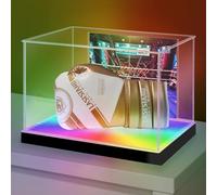 Huijintao Vitrina de baloncesto con luz LED RGBW, caja de exhibición acrílica autoensamblable para recuerdos, protección UV, a prueba de polvo, para pelota autografiada de tamaño completo con soporte